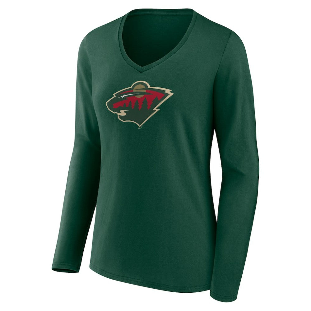 Minnesota Wild - Women's Team Logo Long Sleeve V-Neck T-Shirt Green
