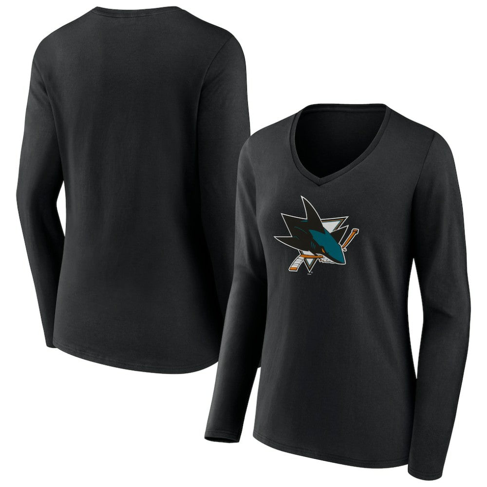 San Jose Sharks - Women's Team Logo Long Sleeve V-Neck T-Shirt Black