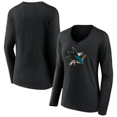 San Jose Sharks - Women's Team Logo Long Sleeve V-Neck T-Shirt Black