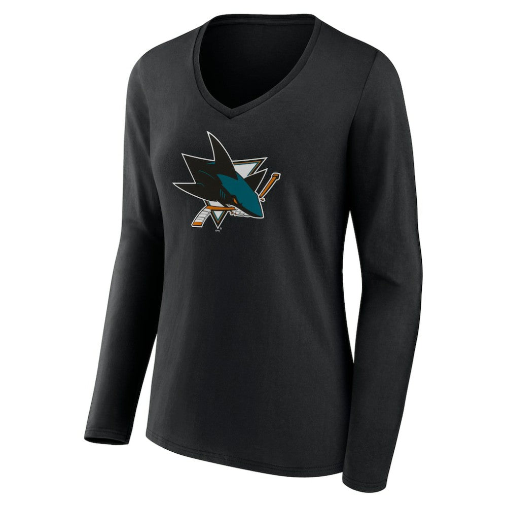 San Jose Sharks - Women's Team Logo Long Sleeve V-Neck T-Shirt Black