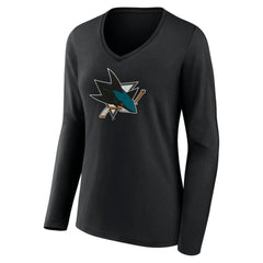 San Jose Sharks - Women's Team Logo Long Sleeve V-Neck T-Shirt Black