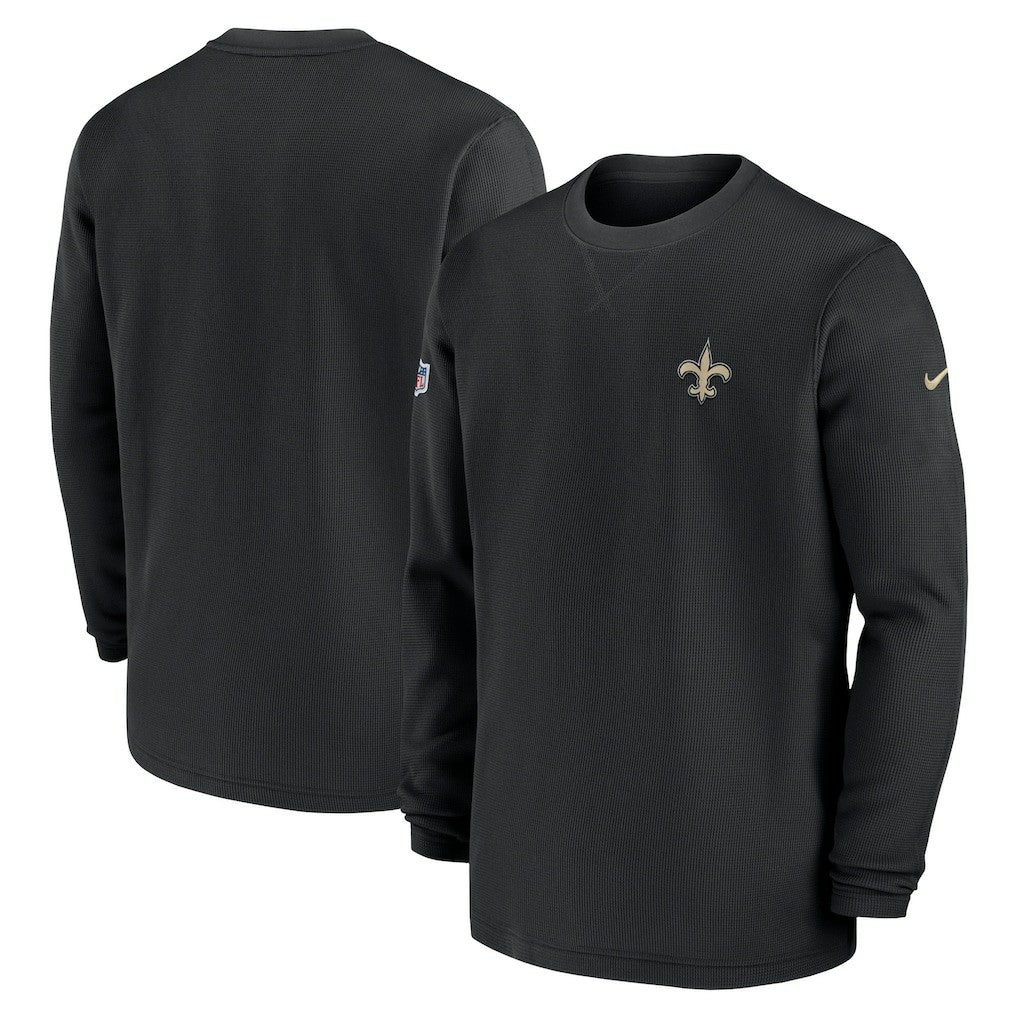 New Orleans Saints 2023 Sideline Throwback Heavy Brushed Waffle Long Sleeve Top Black - Nike