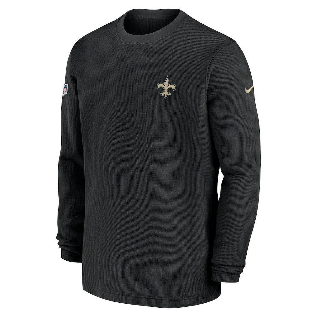 New Orleans Saints 2023 Sideline Throwback Heavy Brushed Waffle Long Sleeve Top Black - Nike