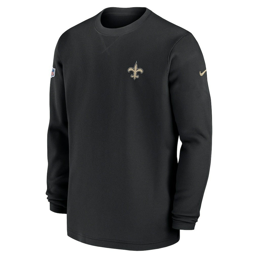 New Orleans Saints 2023 Sideline Throwback Heavy Brushed Waffle Long Sleeve Top Black - Nike