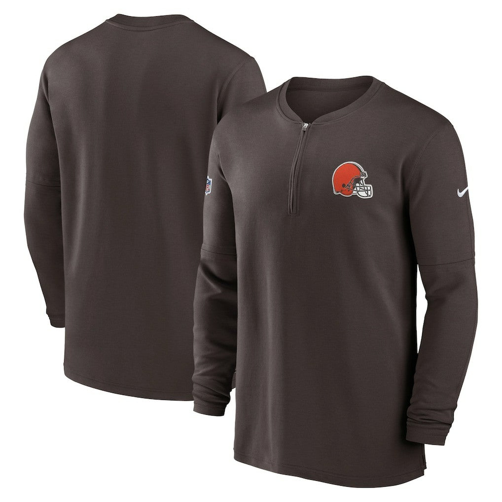 Cleveland Browns 2023 Sideline Performance Long Sleeve Tri-Blend Quarter-Zip Top Brown - Nike