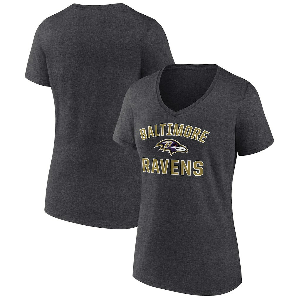 Baltimore Ravens Women's Victory Arch Team V-Neck T-Shirt Charcoal - NFL