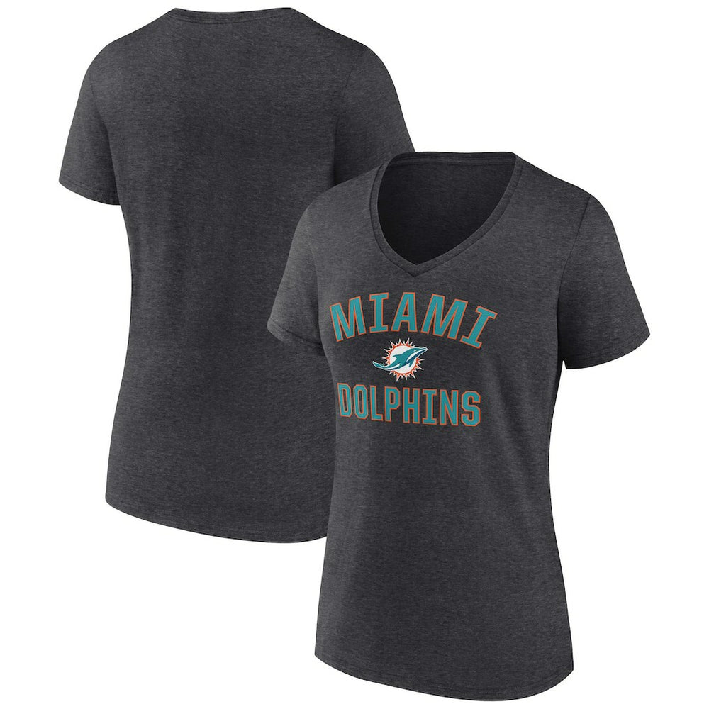 Miami Dolphins Women's Victory Arch Team V-Neck T-Shirt Charcoal - NFL