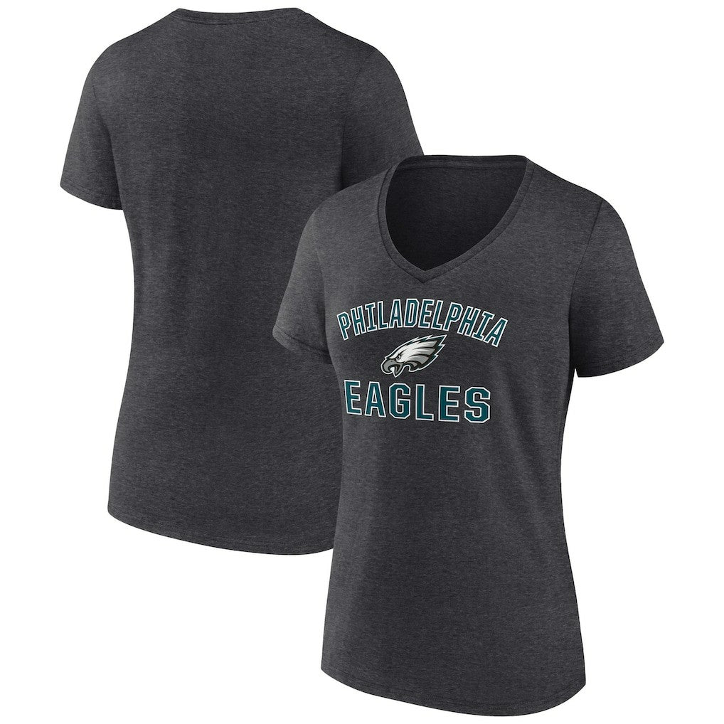 Philadelphia Eagles Women's Victory Arch Team V-Neck T-Shirt Charcoal - NFL