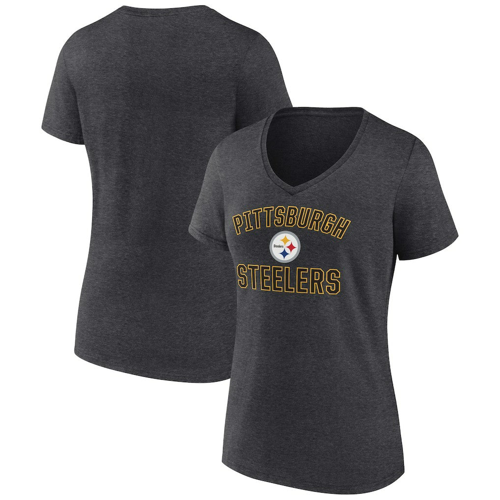 Pittsburgh Steelers Women's Victory Arch Team V-Neck T-Shirt Charcoal - NFL