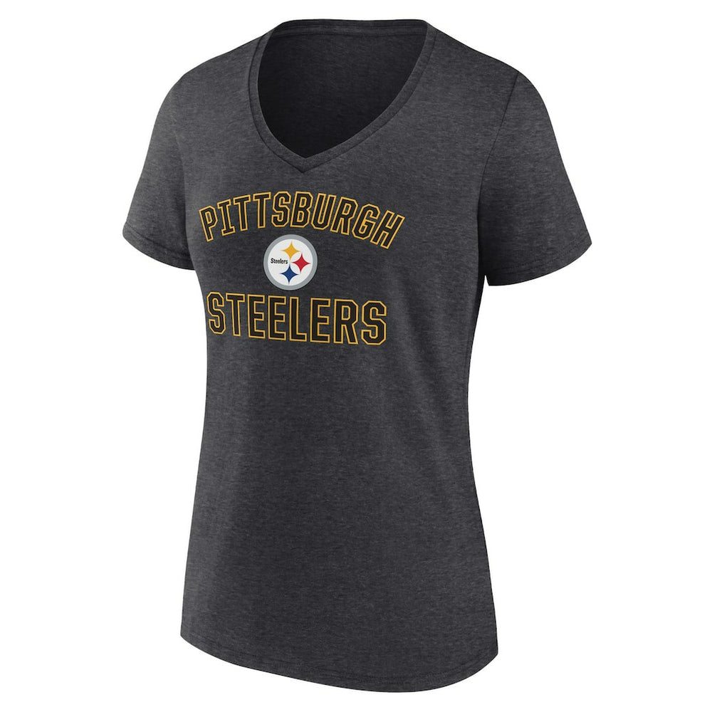 Pittsburgh Steelers Women's Victory Arch Team V-Neck T-Shirt Charcoal - NFL