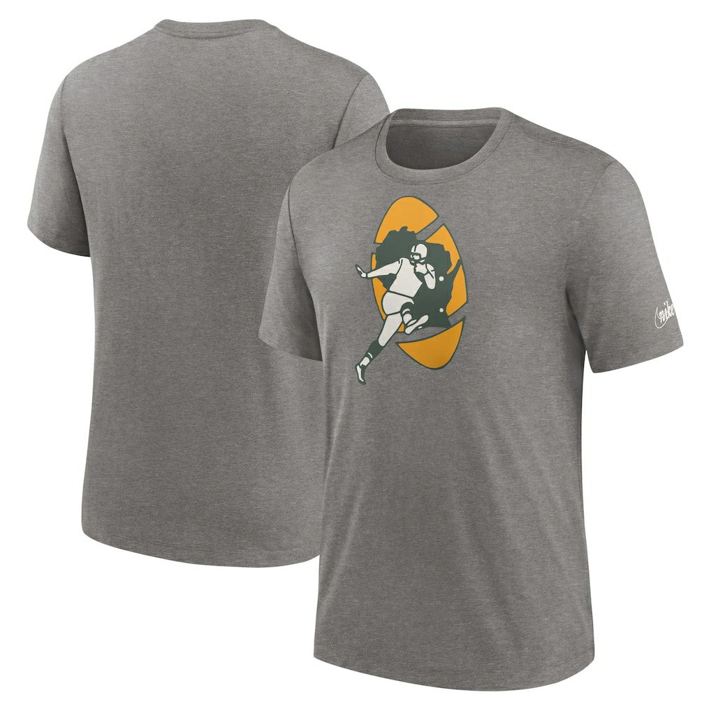 Green Bay Packers Rewind Logo Tri-Blend T-Shirt Heather Charcoal - Nike