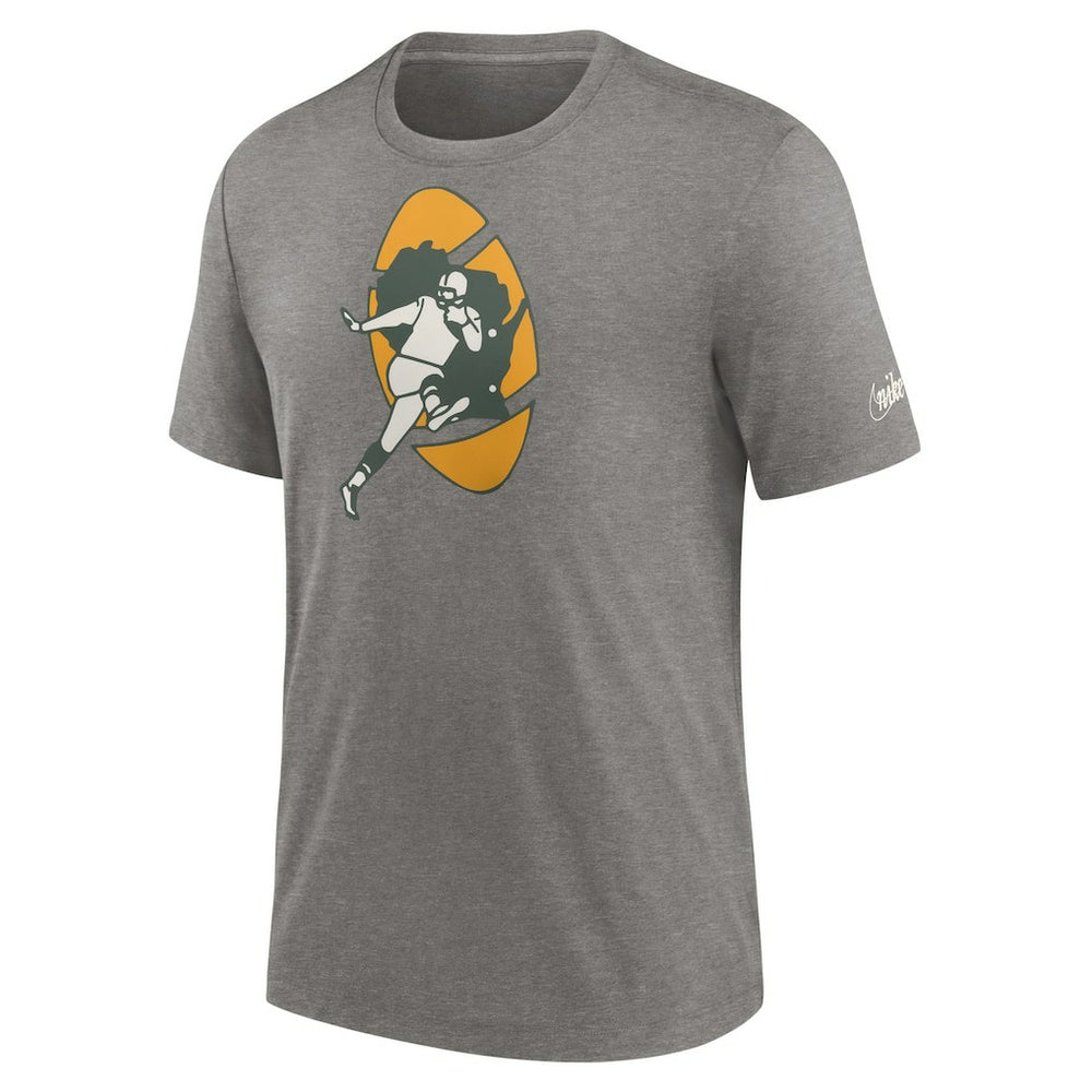 Green Bay Packers Rewind Logo Tri-Blend T-Shirt Heather Charcoal - Nike