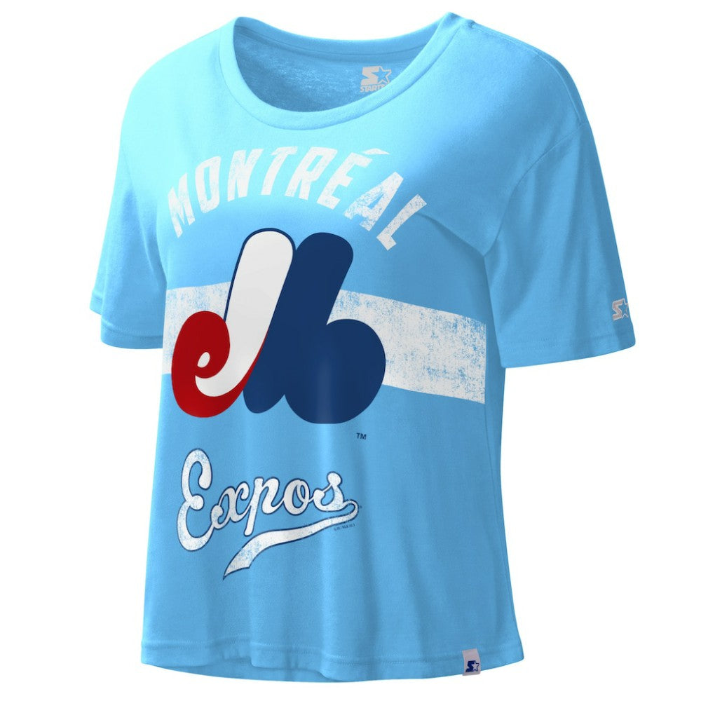 Montreal Expos Starter Cooperstown Collection Women's Record Setter Crop Top On Sale