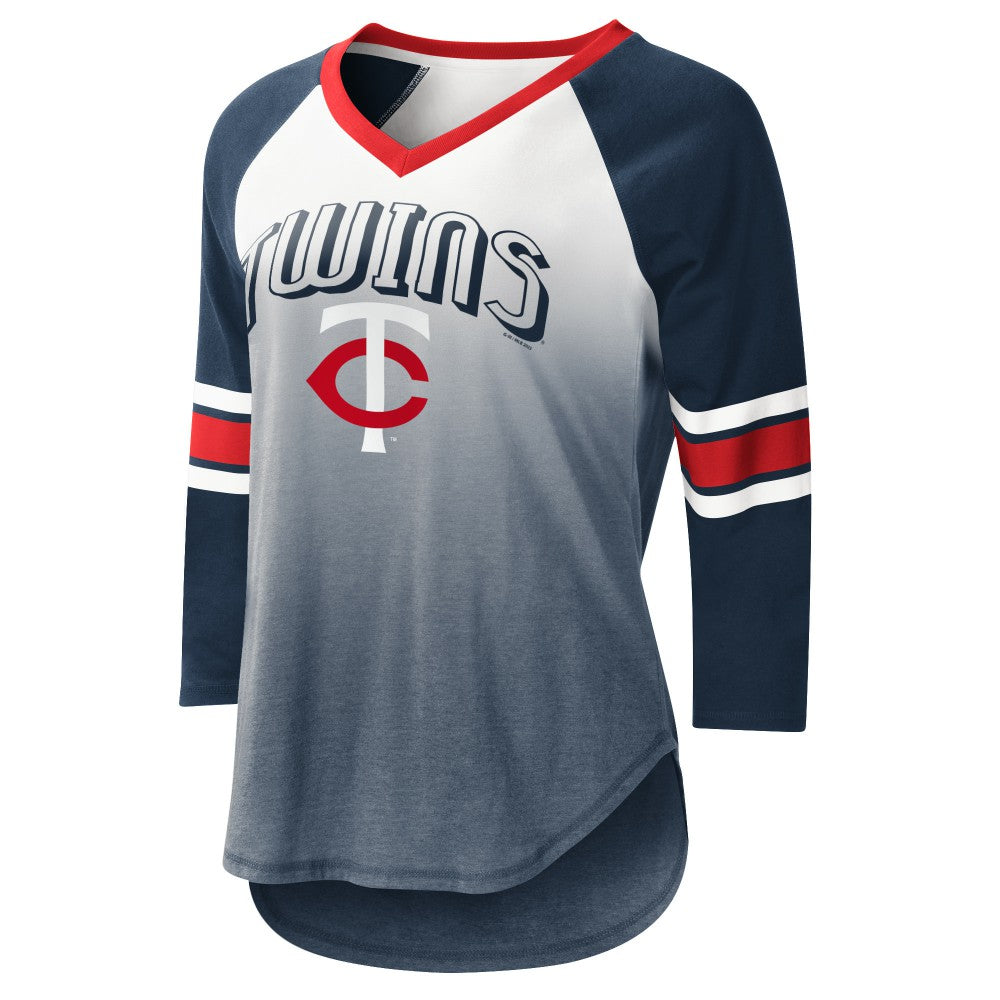 Minnesota Twins G-III 4Her by Carl Banks Women's Lead-Off Raglan 3/4-Sleeve V-Neck T-Shirt Lifestyle