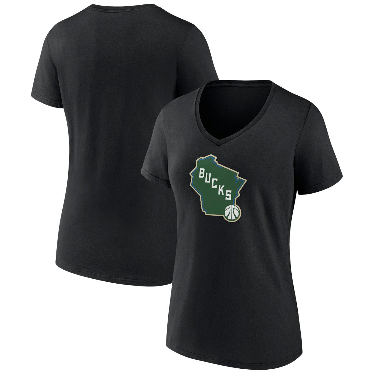 NBA - Milwaukee Bucks Women's Alternate Logo V-Neck T-Shirt - Black