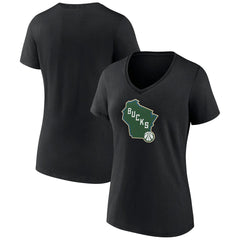NBA - Milwaukee Bucks Women's Alternate Logo V-Neck T-Shirt - Black