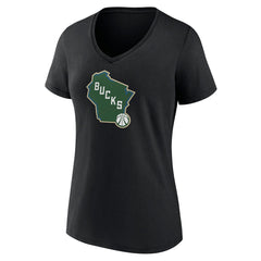 NBA - Milwaukee Bucks Women's Alternate Logo V-Neck T-Shirt - Black