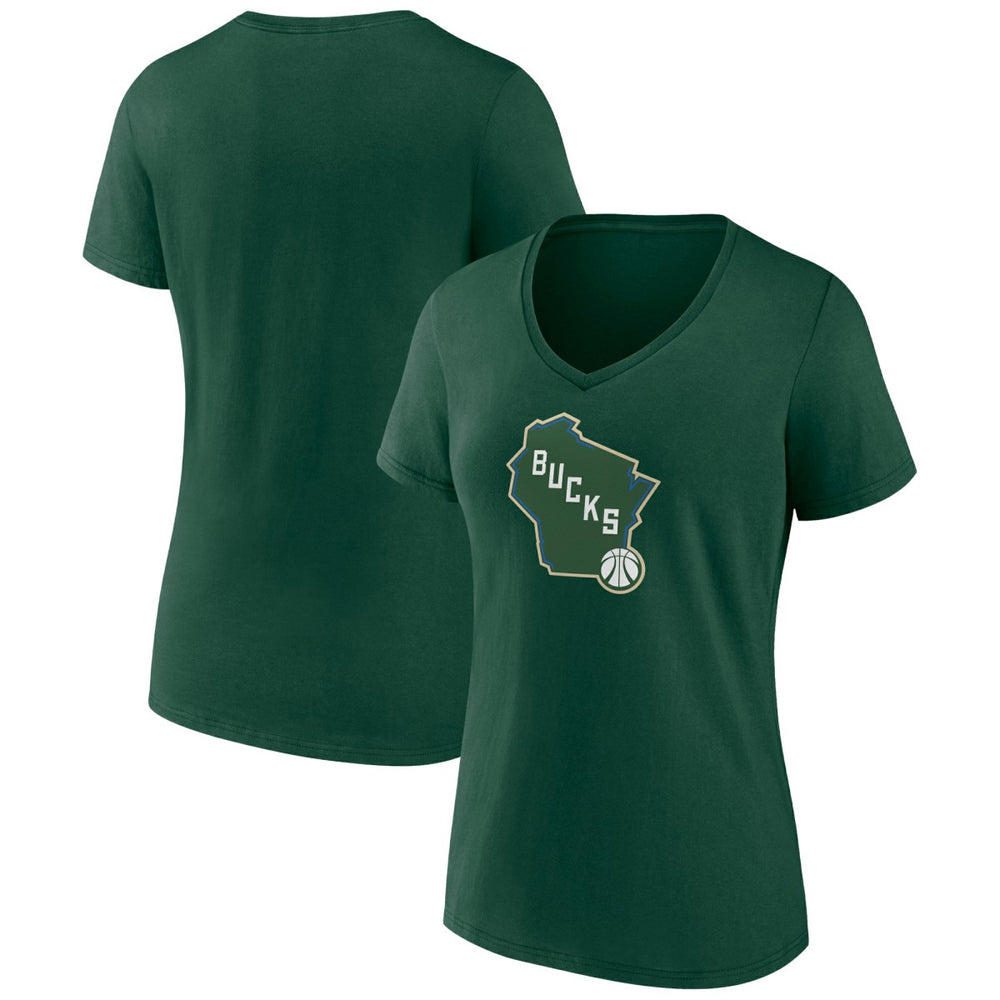 NBA - Milwaukee Bucks Women's Alternate Logo V-Neck T-Shirt - Green