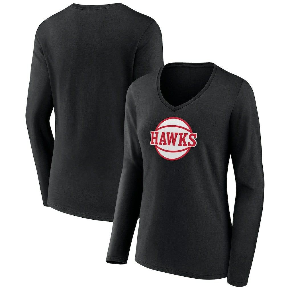 NBA - Atlanta Hawks Women's Alternate Logo V-Neck Long Sleeve T-Shirt - Black