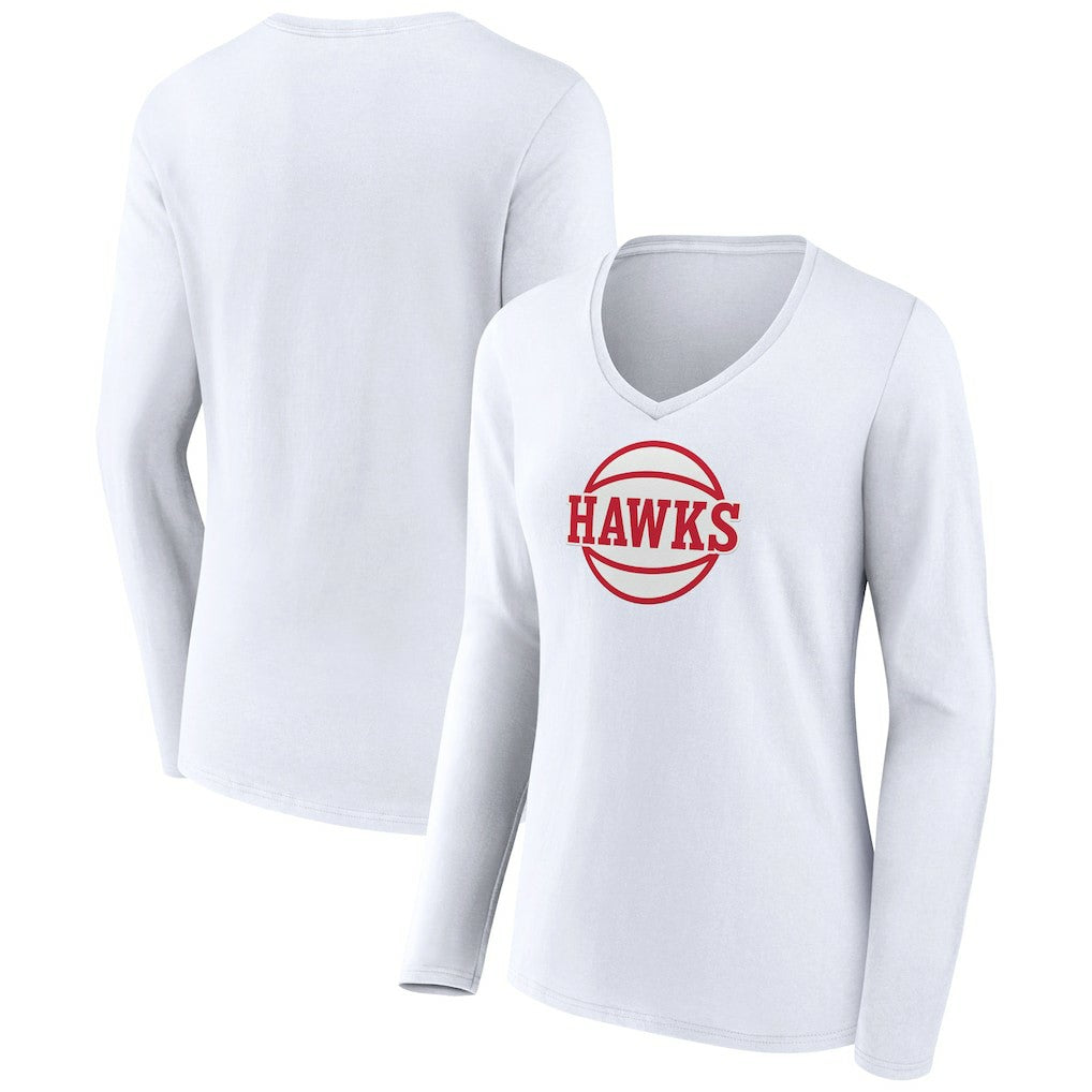NBA - Atlanta Hawks Women's Alternate Logo V-Neck Long Sleeve T-Shirt - White