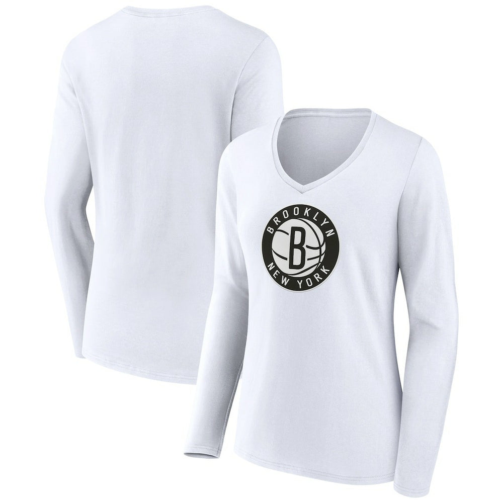 NBA - Brooklyn Nets Women's Alternate Logo V-Neck Long Sleeve T-Shirt - White