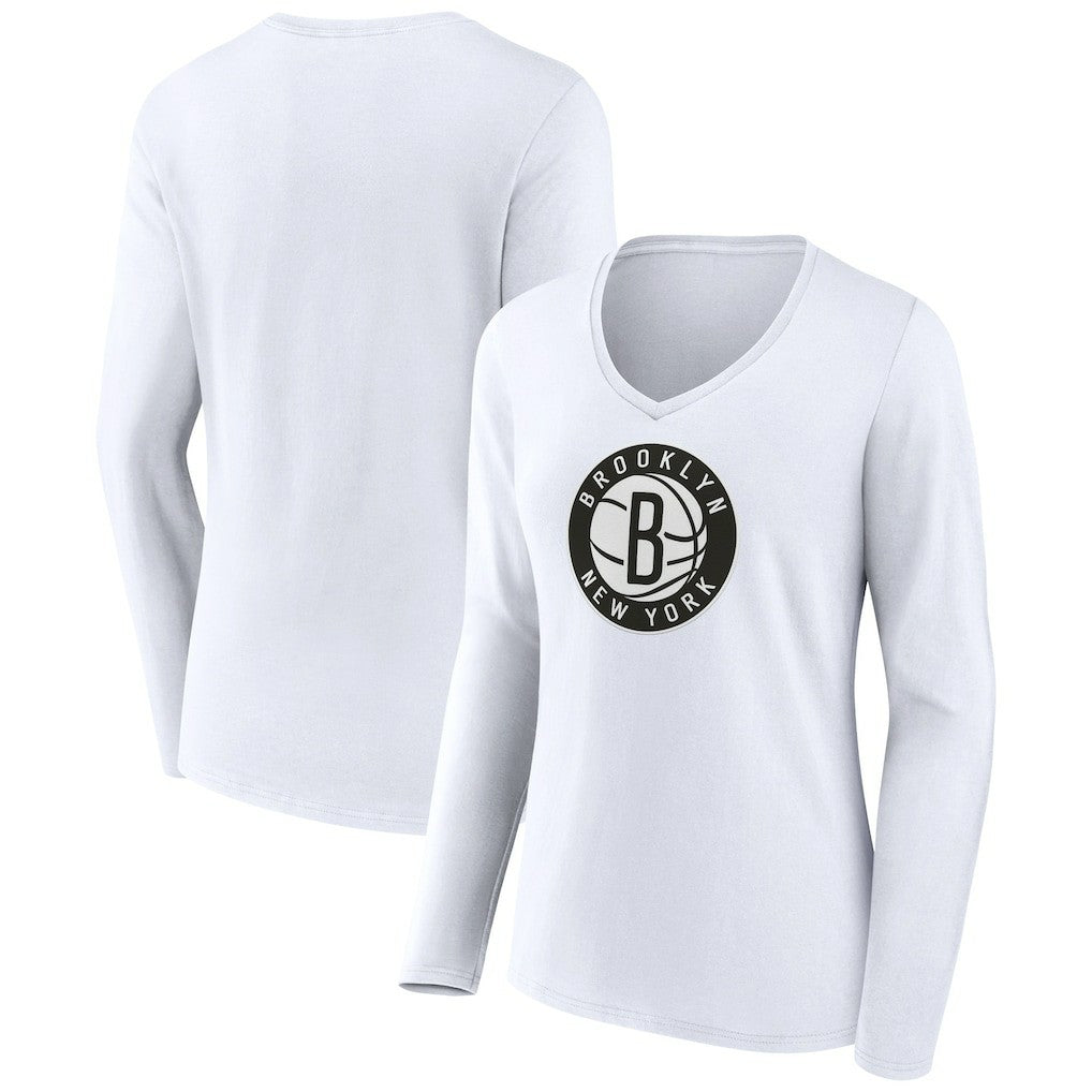 NBA - Brooklyn Nets Women's Alternate Logo V-Neck Long Sleeve T-Shirt - White