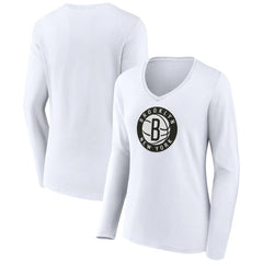 NBA - Brooklyn Nets Women's Alternate Logo V-Neck Long Sleeve T-Shirt - White