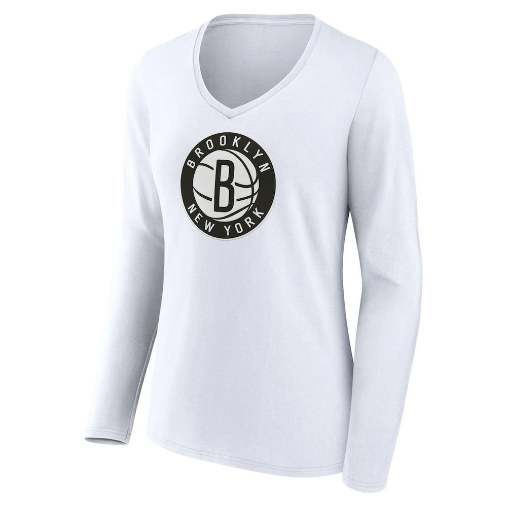 NBA - Brooklyn Nets Women's Alternate Logo V-Neck Long Sleeve T-Shirt - White