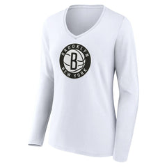 NBA - Brooklyn Nets Women's Alternate Logo V-Neck Long Sleeve T-Shirt - White