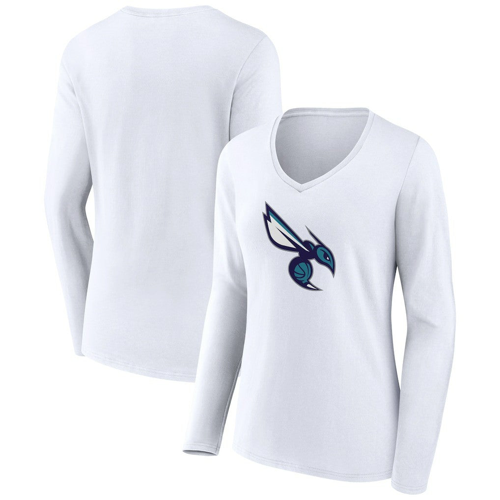 NBA - Charlotte Hornets Women's Alternate Logo V-Neck Long Sleeve T-Shirt - White