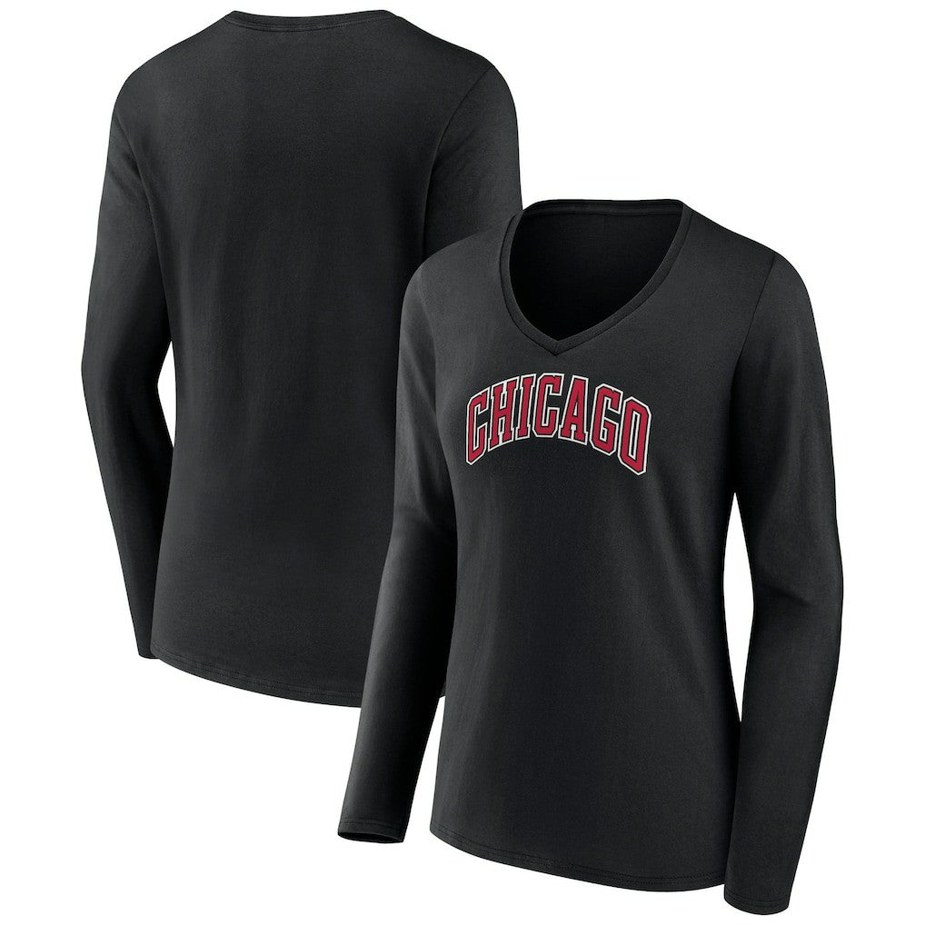 NBA - Chicago Bulls Women's Alternate Logo V-Neck Long Sleeve T-Shirt - Black