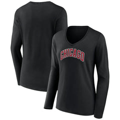NBA - Chicago Bulls Women's Alternate Logo V-Neck Long Sleeve T-Shirt - Black