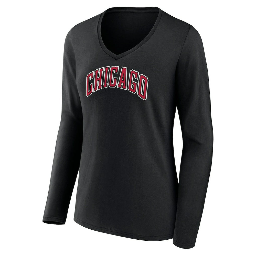 NBA - Chicago Bulls Women's Alternate Logo V-Neck Long Sleeve T-Shirt - Black