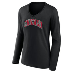 NBA - Chicago Bulls Women's Alternate Logo V-Neck Long Sleeve T-Shirt - Black