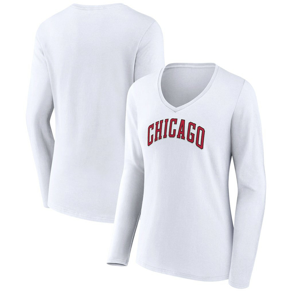 NBA - Chicago Bulls Women's Alternate Logo V-Neck Long Sleeve T-Shirt - White