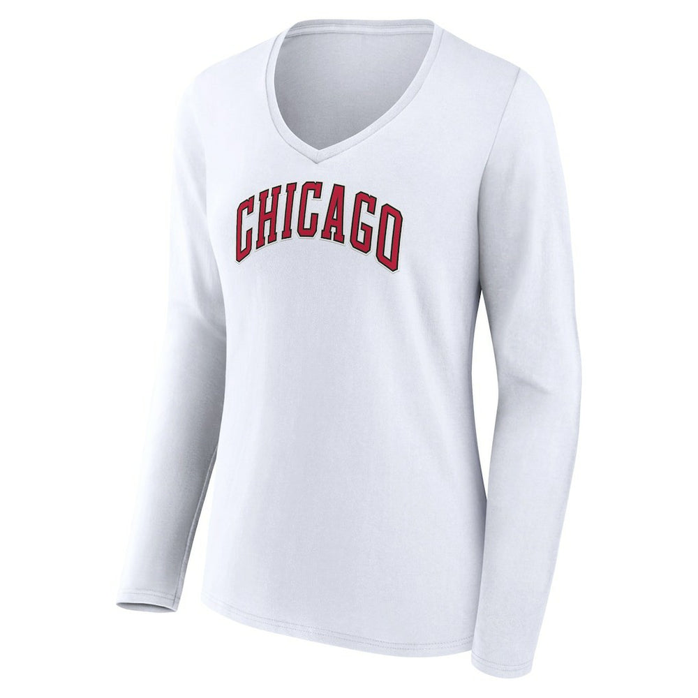 NBA - Chicago Bulls Women's Alternate Logo V-Neck Long Sleeve T-Shirt - White