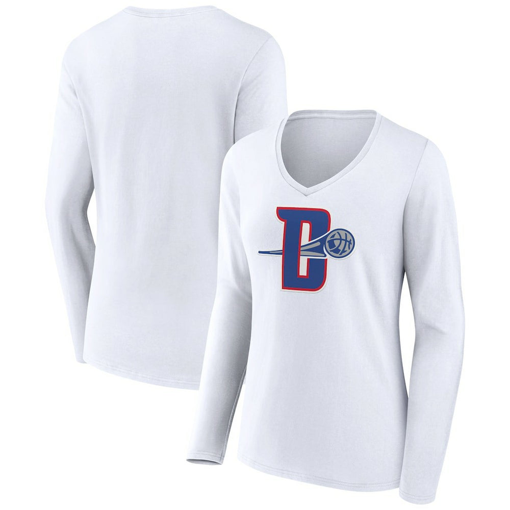 NBA - Detroit Pistons Women's Alternate Logo V-Neck Long Sleeve T-Shirt - White