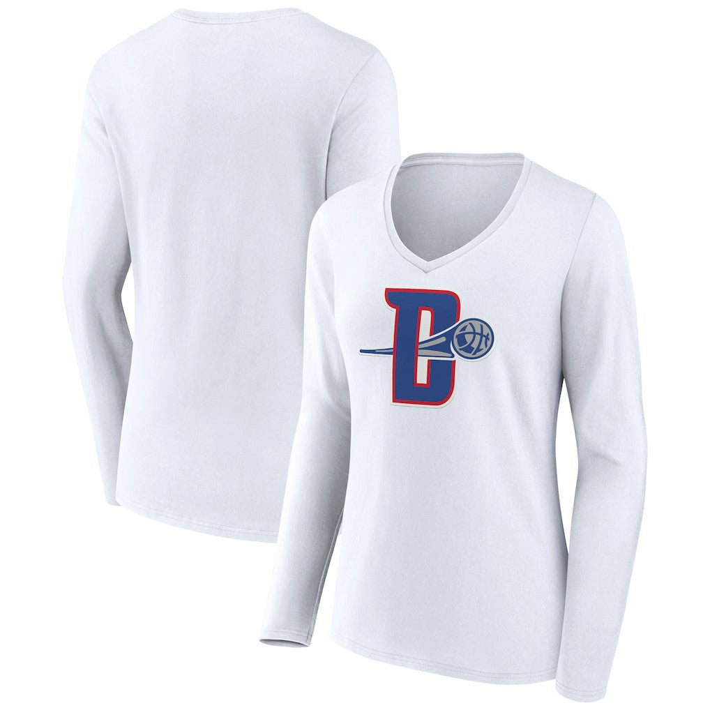 NBA - Detroit Pistons Women's Alternate Logo V-Neck Long Sleeve T-Shirt - White
