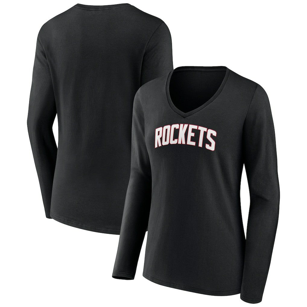 NBA - Houston Rockets Women's Alternate Logo V-Neck Long Sleeve T-Shirt - Black