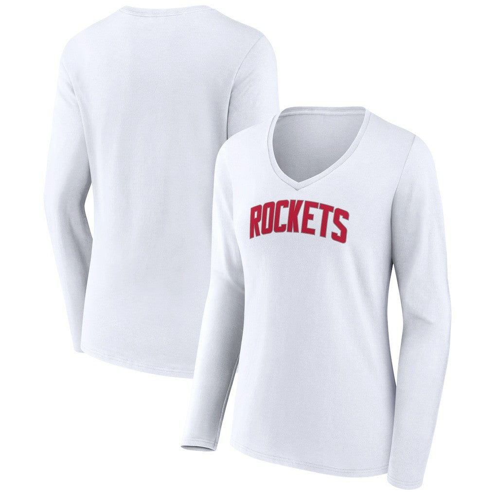 NBA - Houston Rockets Women's Alternate Logo V-Neck Long Sleeve T-Shirt - White