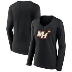 NBA - Miami Heat Women's Alternate Logo V-Neck Long Sleeve T-Shirt - Black
