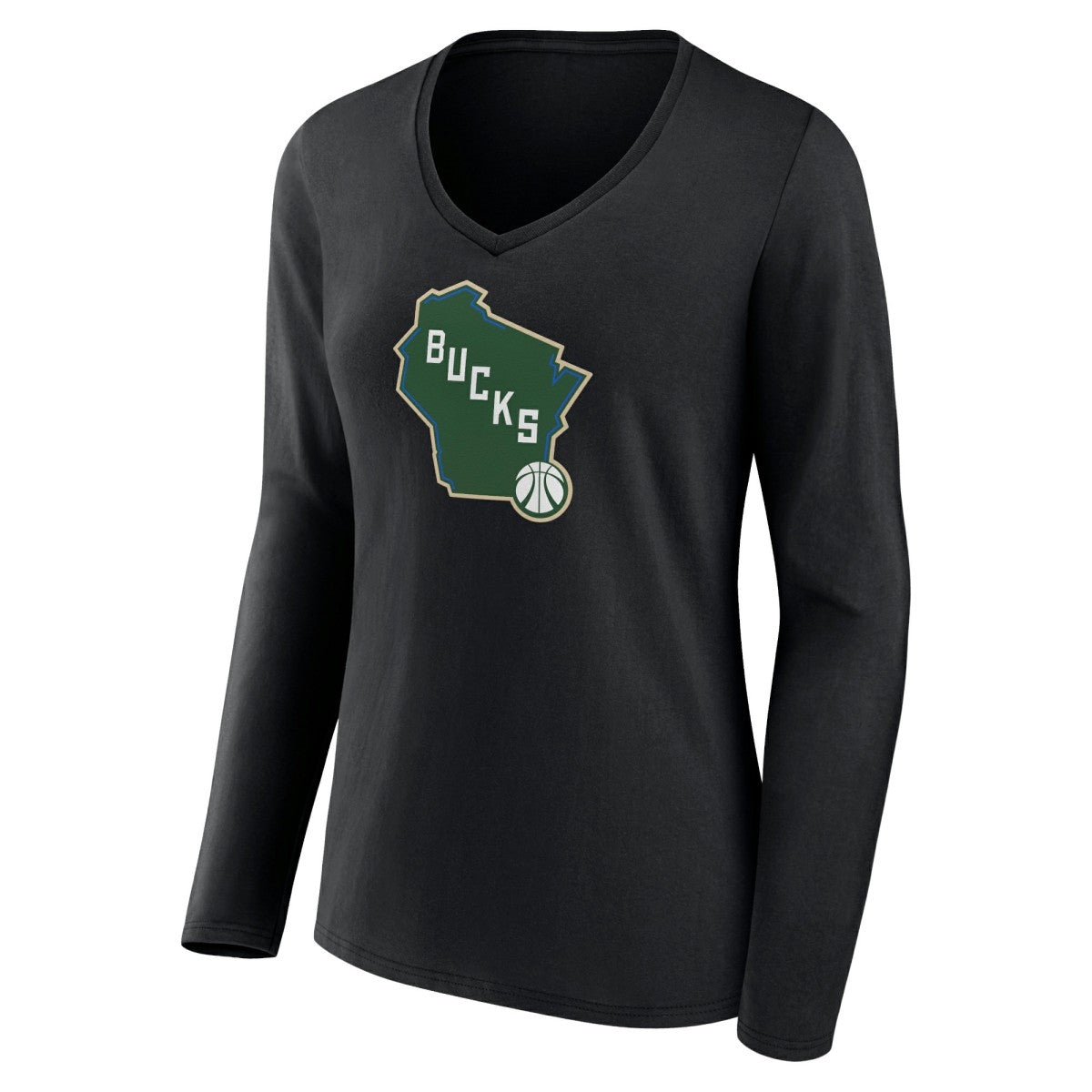 NBA - Milwaukee Bucks Women's Alternate Logo V-Neck Long Sleeve T-Shirt - Black