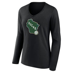 NBA - Milwaukee Bucks Women's Alternate Logo V-Neck Long Sleeve T-Shirt - Black