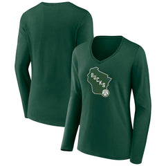 NBA - Milwaukee Bucks Women's Alternate Logo V-Neck Long Sleeve T-Shirt - Green