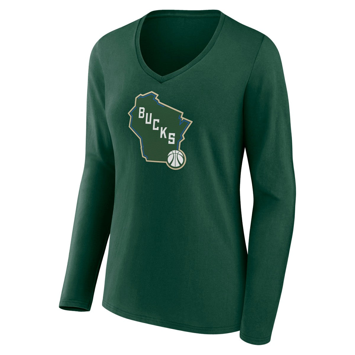 NBA - Milwaukee Bucks Women's Alternate Logo V-Neck Long Sleeve T-Shirt - Green
