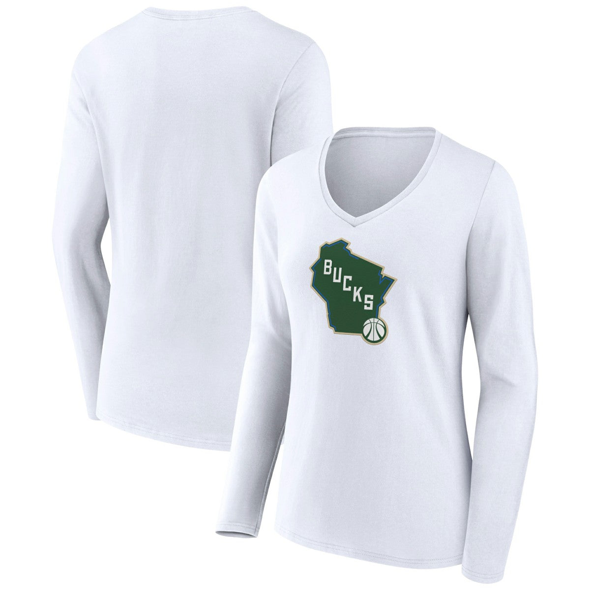 NBA - Milwaukee Bucks Women's Alternate Logo V-Neck Long Sleeve T-Shirt - White
