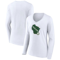 NBA - Milwaukee Bucks Women's Alternate Logo V-Neck Long Sleeve T-Shirt - White