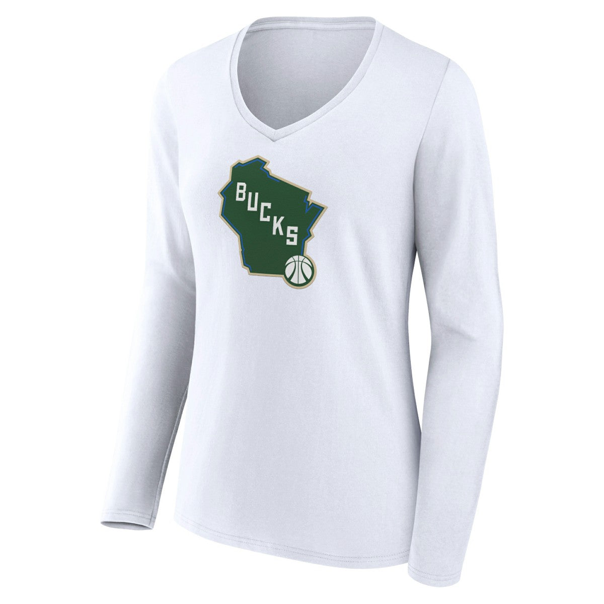NBA - Milwaukee Bucks Women's Alternate Logo V-Neck Long Sleeve T-Shirt - White