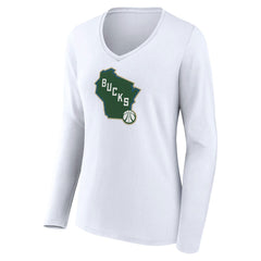 NBA - Milwaukee Bucks Women's Alternate Logo V-Neck Long Sleeve T-Shirt - White