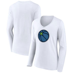 NBA - Minnesota Timberwolves Women's Alternate Logo V-Neck Long Sleeve T-Shirt - White